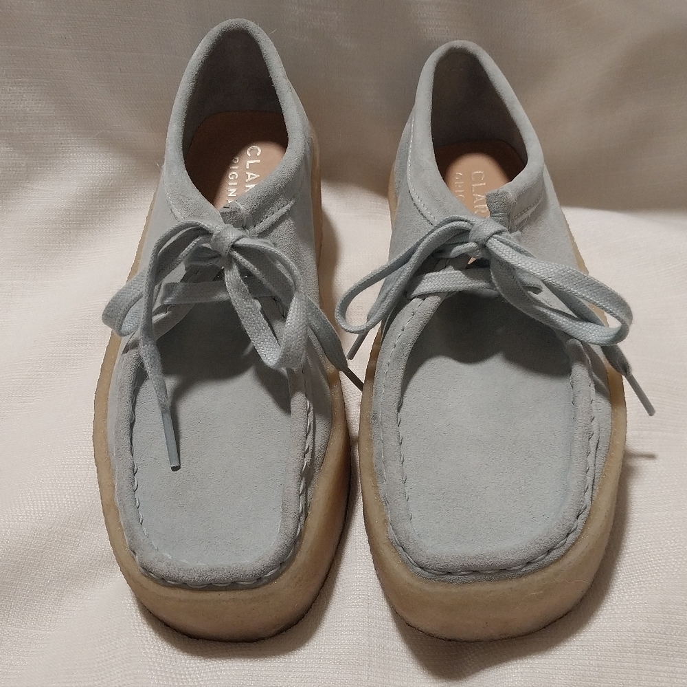 Clarks Originals Wallabee Sky Blue Suede Lace Up Platform Moccasin Loafers